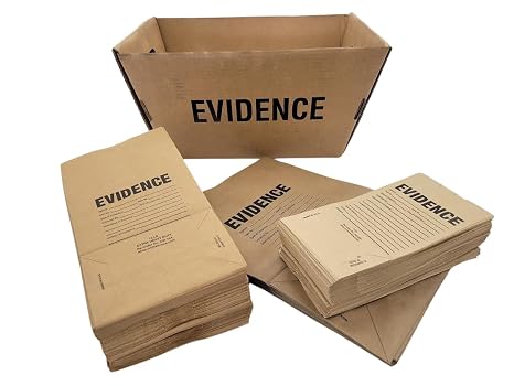 Crime Scene Bin Full of Evidence Bags with 3 sizes of Paper Evidence Bags, Great for Film Use - Made for Police