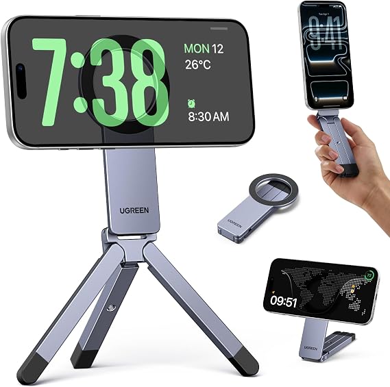 UGREEN for Magsafe Tripod 360 Rotating Adjustable Magnetic Phone Stand for 1/4'' Screw Port Compatibility with iPhone 17 16 15 14 13 12 Pro Max Air, Cell Phone StandTravel Essentials Accessories