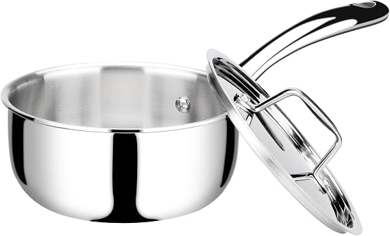 Duxtop Tri-Ply Stainless Steel Saucepan with Lid, 1.6 Qt Induction Pot | Whole Clad Saucier Pan, Dishwasher and Oven Safe, Stay-Cool Handle