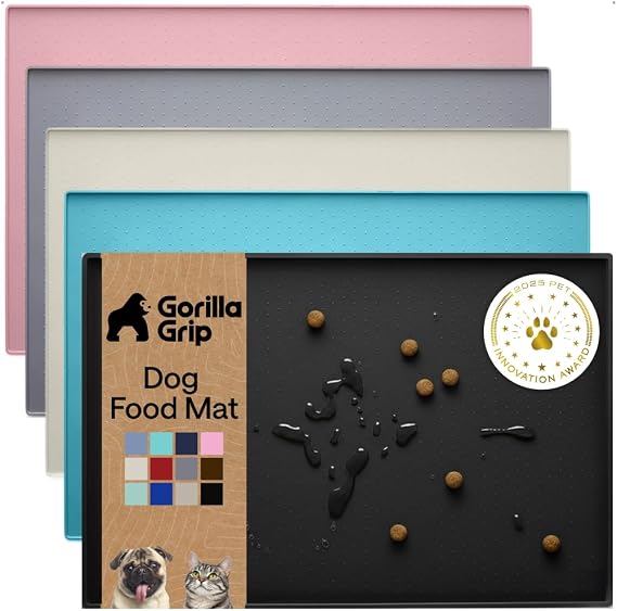 GORILLA GRIP Dog Food Mat, 100% Waterproof Silicone, 16x10 Beige