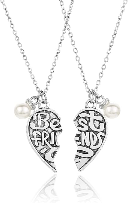 Vonluxy BFF Necklace for 2 Best Friends Friendship Pendant Necklaces Small Birthday Gifts for Women Teen Girls BFF Gift for 2 Nickel Free Stainless Steel Chain 2 Pcs Half Heart Set of 2