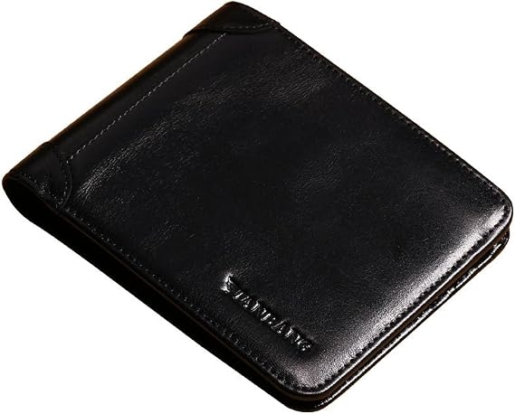 MANBANG Men's Genuine Cowhide Leather Extra Capacity Bifold Wallet Black