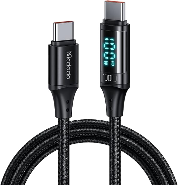 Mcdodo CA-1100 Type-C Kablo 100W - Dijital Watt Göstergeli Hızlı Şarj Kablosu, 5A PD QC USB-C, Laptop/Tablet/Telefon, 1.2M
