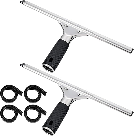 6 Pcs 12'' Professional Steel Window and Glass Squeegee with Replacement Rubber Glass Cleaning Heavy Duty Squeegee for Window Cleaning Streak Free Results