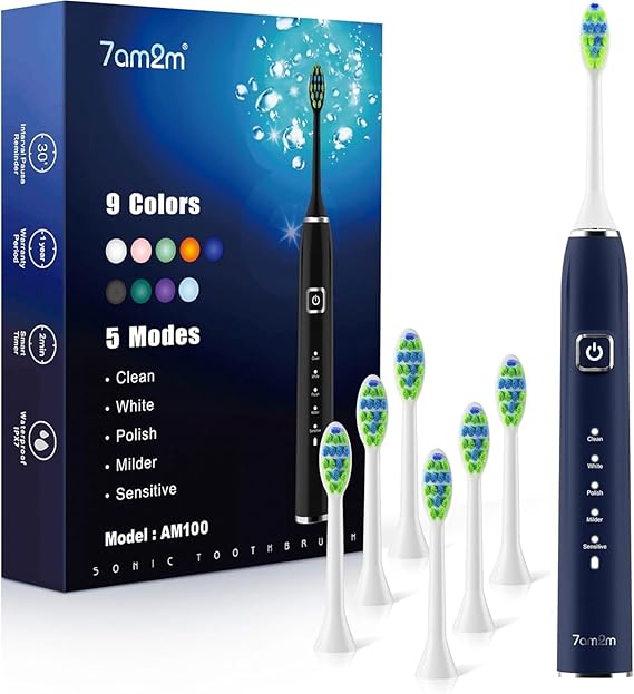 7AM2M Sonic Electric Toothbrush with 6 Brush Heads for Adults&Kids