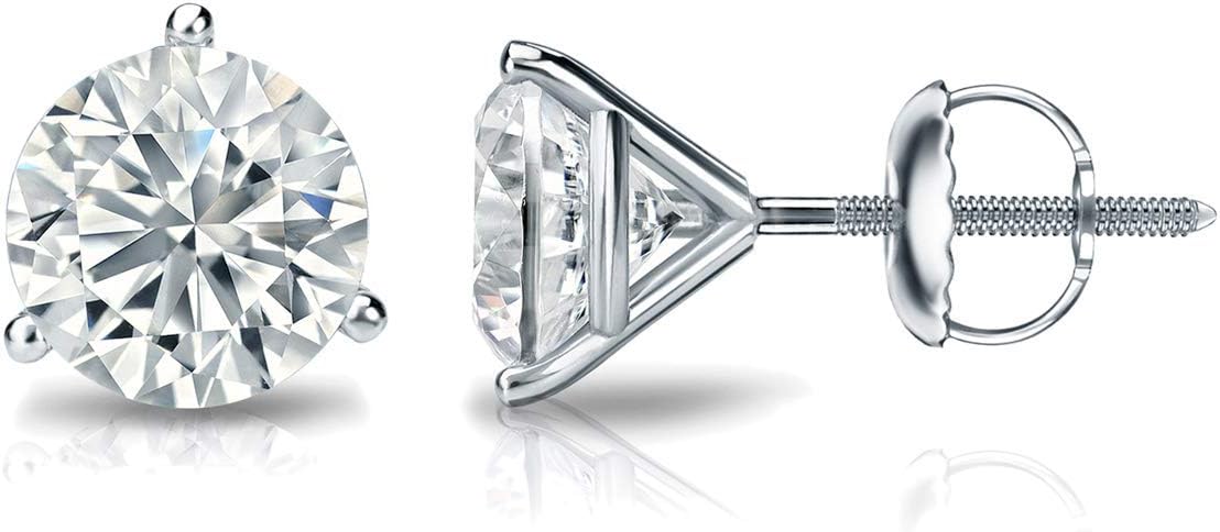 1/4 to 1 1/4 Carat Lab Grown Diamond Round Stud Earrings for Women in 14k Gold (E-F, VS1-VS2, 0.25 to 2.00 cttw) 3-Prong Martini Setting Screw Back Studs by Diamond Wish