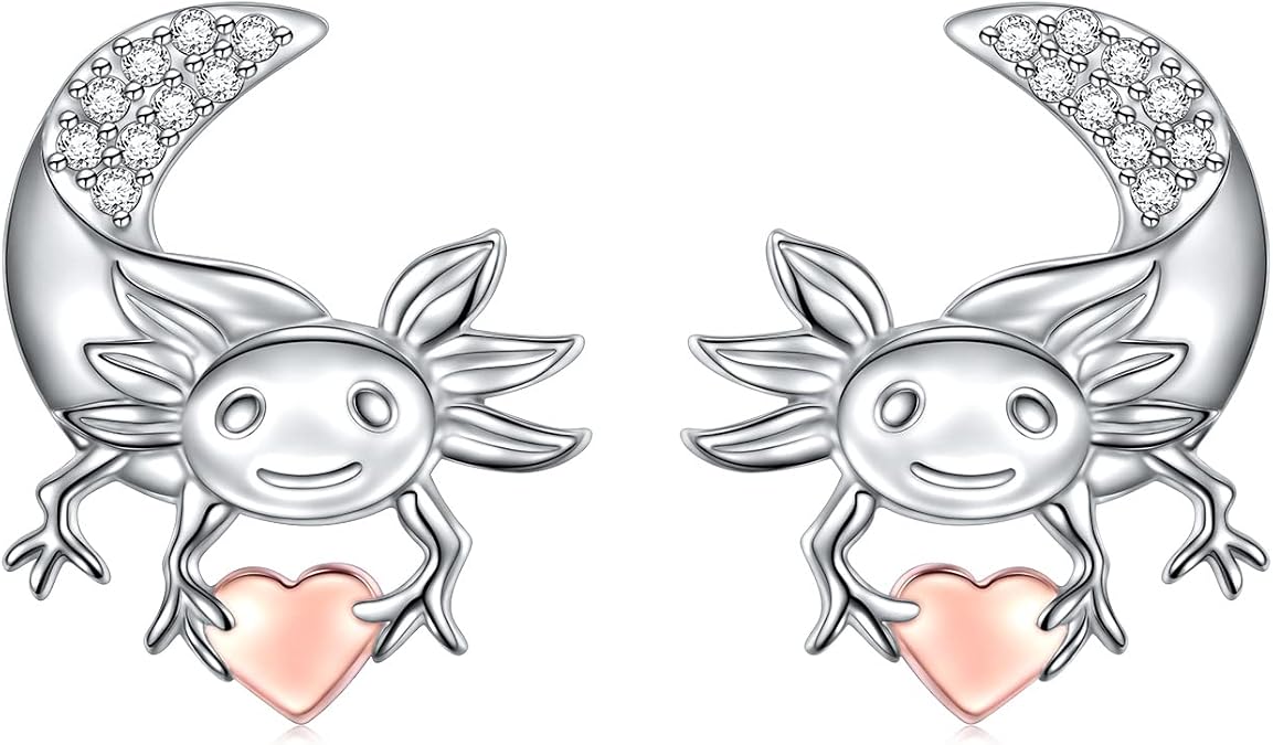 Axolotl Stud Earrings for Women 925 Sterling Silver Axolotl Jewelry Gift Hypoallergenic Cute Birthstone Animal Earrings for Sensitive Ears