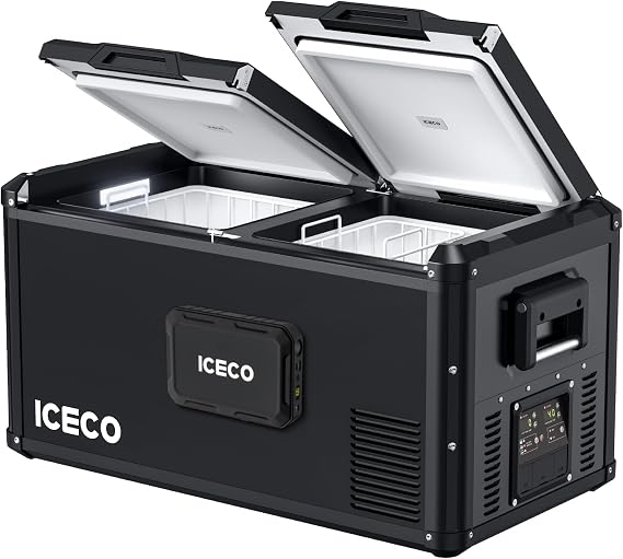 ICECO VL75ProD 12V Refrigerator, 78Qt Dual Zone Portable Fridge with SECOP Compressor, 0-50F, Multi-directional Lid, Dual USB 12/24VDC&110-240VAC, Car Refrigerator For Car, Camping, RV |With Battery