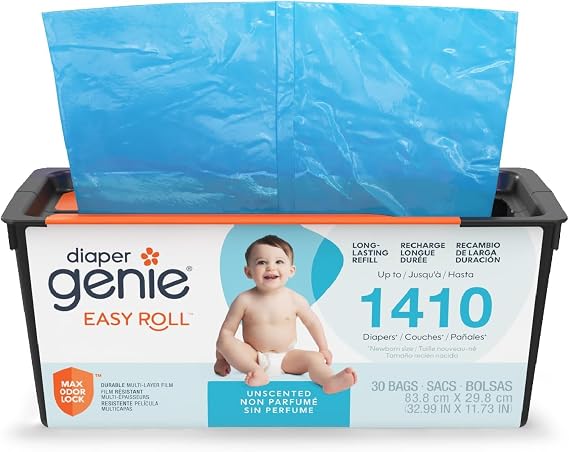 Diaper Genie Easy Roll Refill | 30 Bags Per Refill | Holds Up to 1410 Newborn Diapers-| Odor Control-| Diaper Pail-Refill Bags-| Fits-Diaper Genie Signature & Platinum Pails,(Pack of 6)