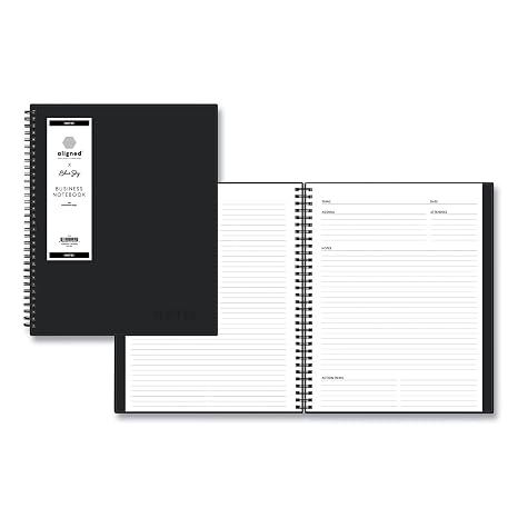 Blue Sky Aligned Notes Professional Business Notebook, Flexible Cover, Twin-Wire Binding, Perforated Pages, 8.5" x 11", Black