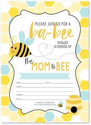 Hadley Designs 25 Bee Baby Shower Invitations, Sprinkle Invite For Boy or Girl, Coed Garden Gender Reveal Neutral, Cute Fill or Write In Blank Printable Card, Bumble Bee Hived Party DIY