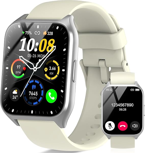 Smart Watch for Men, 1.85" HD Smartwatches for Answer/Make Calls,Black Activity Tracker Off White