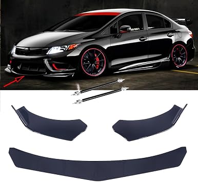 CAREONLINE Universal 4-Stage Pointed Front Lip Black + 15cm Black Support Bar
