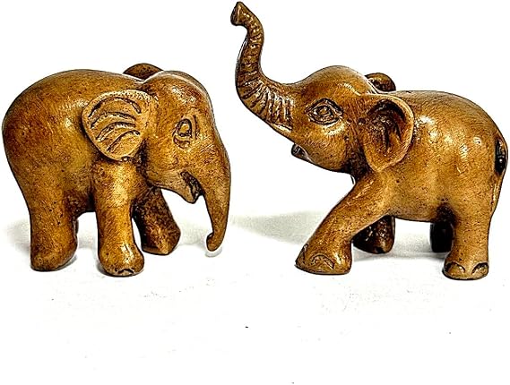 2 pcs of Mini Thai Elephant Figurine H 2" Resin Statue (1 Trunk-up, 1 Trunk-down) Asian Decorative Adult Collectible figure