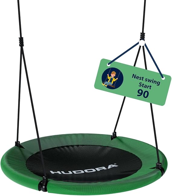 HUDORA Start nest swing - Height-adjustable swing with 90 cm diameter - Children's swing with closed seat up to 100 kg - Weather-resistant indoor & outdoor basket swing