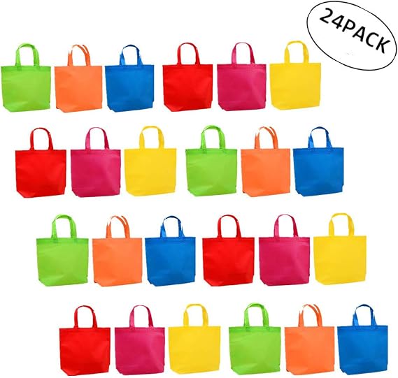 24 Pieces Party Favors Bags, 13 x 10.2 Inches Big Size Multifunctional Reusable Non-woven Tote Gift Bags with Handles For Kids Birthday Favors,Shopping Bag,Rainbow party, 6 rainbow Colors