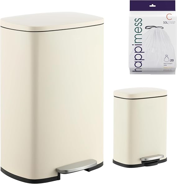 happimess Connor 2-Piece Iron Trash Can, Limestone Beige