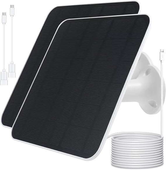 Solar Panel Charger Compatible with Eufycam 2C/2C Pro/E40/E20/2/2 Pro/E, 5V 5W Continuously Charging, 9.8ft Cable, Weatherproof (2Pack)