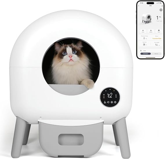 Self Cleaning Litter Box - Automatic Cat Litter Box self Cleaning, with 1 Roll Trash Bags and Mat, Small-White