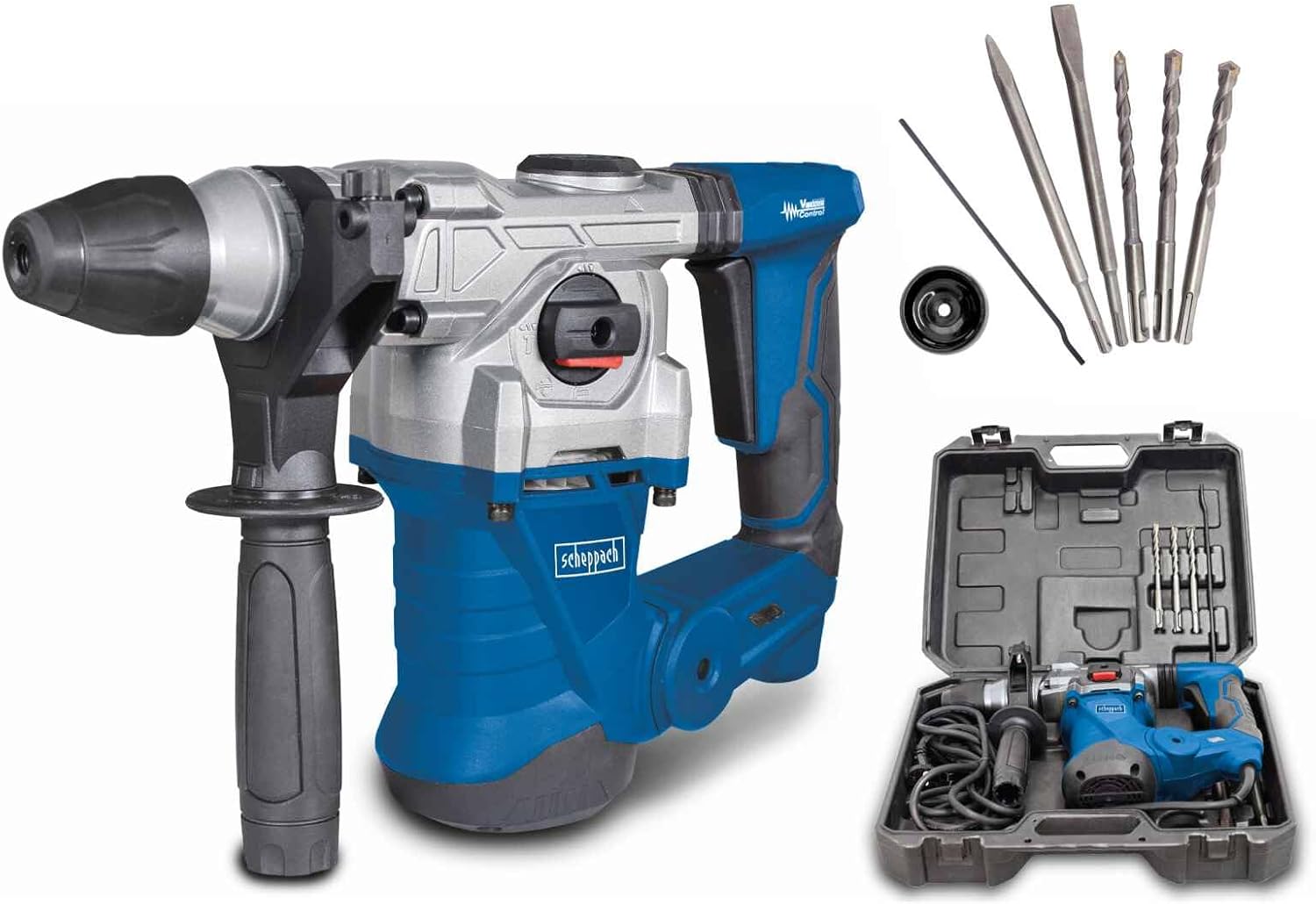 Scheppach DH1300PLUS Hammer Drill | 1250W | 5J Impact | SDS Plus | 4500BPM | Anti Vibration | Case & Accessories