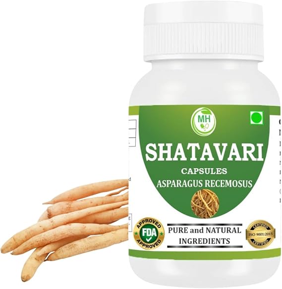 Shatavari (Asparagus racemosus) Capsule | Pack of 60 x 500 MG. Vegetarian Capsules | Natural Herbal Supplement | GMP Certified | Gluten Free (Pack of