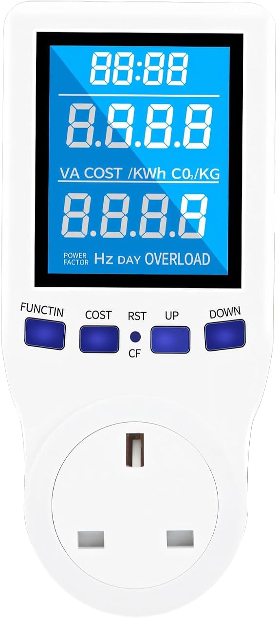 Kill A Watt Meter with LCD Display, Digital Power Monitor, Real-Time Energy and Co2 Usage Tracker, Us Standard