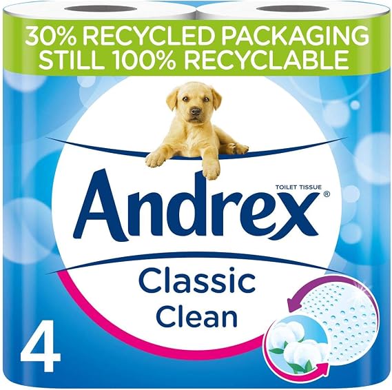 Andrex Classic Clean Toilet Roll Tissue Paper - 4 Rolls