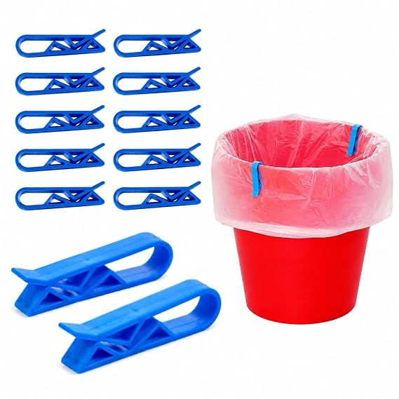 10pc Plastic Kitchen Anti-Slip Garbage Bin Clip, Blue
