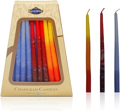 Majestic Giftware Multicolor Hanukkah Candles - CP15 | 45 Dripless Handcrafted Chanukah Candles for All 8 Nights of Hanukkah | Manufactured by Safed Candle Company in Israel BlueRedOrange