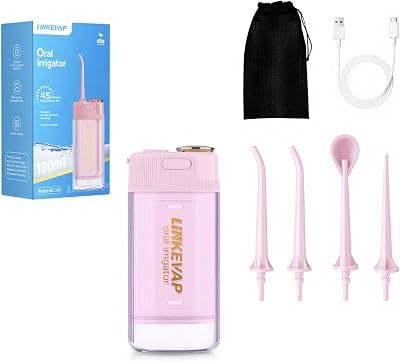 Water Flossers for Teeth, Irrigador Dental for Teeth Cleaning & Flossing, 180ML Mini Collapsible Portable Waterproof Electric Water Dental Flosser for Travel Business, 3 Modes and 4 Jet Tips