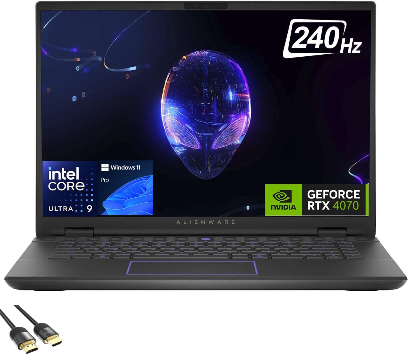 Dell Alienware m16 R2 Gaming Laptop, 16 QHD 240Hz Display, 16-Cores Ultra 9-185H, GeForce RTX 4070, 64GB DDR5, 2TB PCIe 4.0, WiFi 7, RGB Backlit KB, USB-C, BT, HDMI, RJ45, PDG HDMI Cable, Win 11 Pro