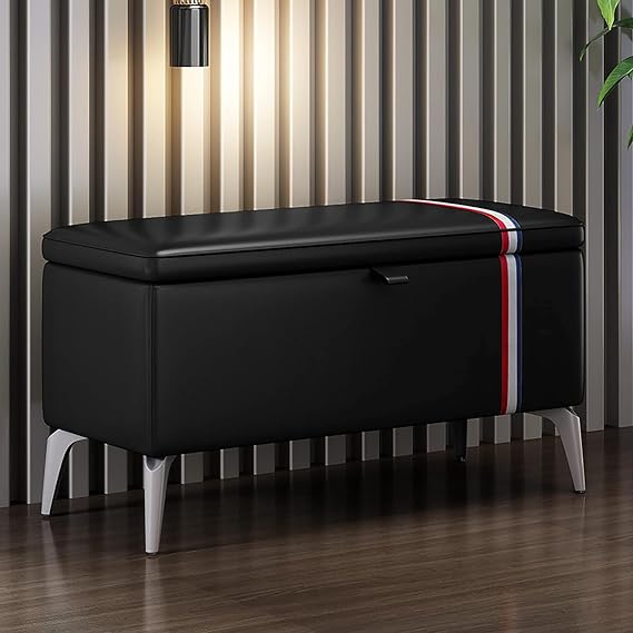 Modern Bench with Leather Storage, Rectangular Entryway Shoe Bench with Padded Seat, Solid Wood Storage Chests, Multifunction Storage Bench – Sc