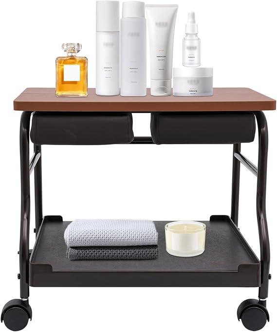 Pedicure Foot Stool, Manicure Pedicure Chair with Wheels, edicure Manicure Nail Foot Bath Spa Foot Rest, Footrest Salon Supplies Foot Massage Station for Home, Bathroom (Coffee)