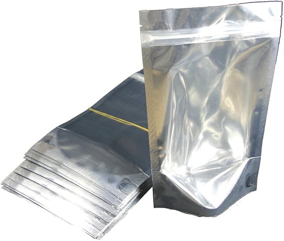 Stand up Pouch Heavy Duty Bag with Zip Lock Closure Top Notch Food Storage Packaging Bag, Pack of 50, (Small- 5"x 7.8", Silver)