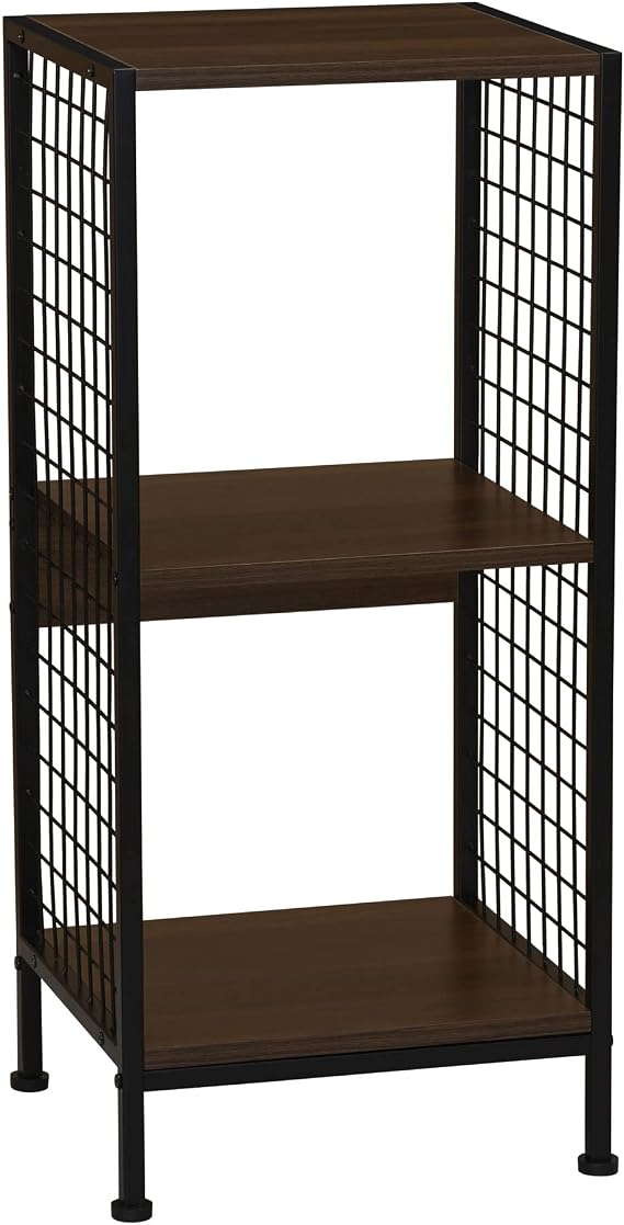 Household Essentials Mid Century Walnut Iron & Wood Cube Bookshelf