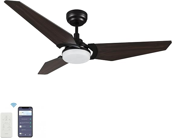 SMAAIR 52 Inch Smart Ceiling Fan with Light, 3 Blade Low Profile Ceiling Fan with Light and 10 Speed DC Motor, works with APP/Alexa/Google Assistant/Siri Shortcuts (Dark Walnut Wood)