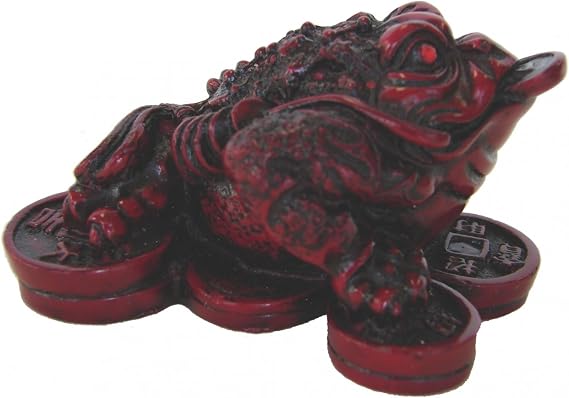 Feng Shui Red Lucky Money Frog Statue Three Legged Money Toad Figurine on Coins