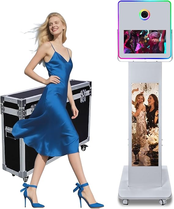 LCD Camera Photo Booth with 15.6" Mirror Touch Screen APP Control Mirror Photo Booth Selfie Station Shell Stand DIY Photobooth Machine with RGB Light