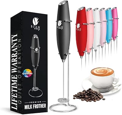 Bean Envy Milk Frother, Coffee Stirrers, Frother Wand, Milk Frother Handheld, Frother with stand, Hand Blender for Coffee, Lattes, Cappuccino, Matcha and Hot Chocolate Kitchen Gifts - Black