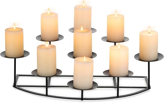 Candeldo Candelabra Fireplace Candle Holder: Black Metal Pillar Candle Holders for Inside Fireplace Mantle Decor Floor Candelabras Table Centerpiece Large