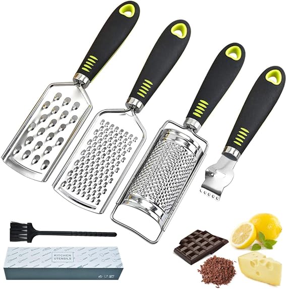 4-Piece Handheld Cheese Grater Set – Parmesan & Lemon Zester with Handle
