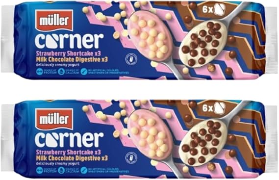 Corner Mullers Yoghurt 12x124g Vanilla & Banana and Strawberry Shortcake & Chocolate Digestive (12x124g Strawberry Shortcake & Milk Chocolate Digestive)