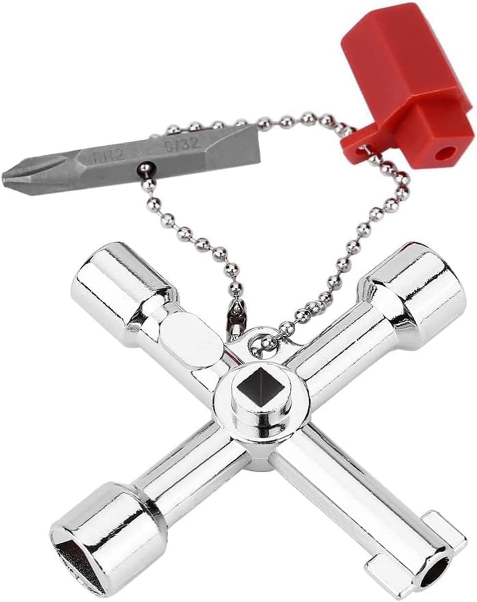 WenTigDY 4 in 1 Universal Utilities Key, Multi-Functional Universal Cross Key with Bit Zinc Alloy Tools Electrical Cupboard Box, Train Door, Water Meter Valve Gas Electric Meter Cabinets etc