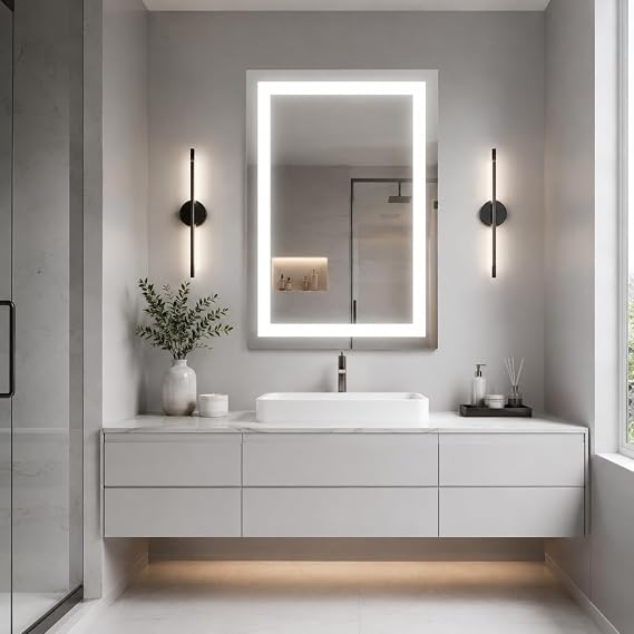 LED Bathroom Mirror 32 x 40 Wall-Mounted Rectangular Mirror with Dimmable Light & Defogger for Master Bath or Spa