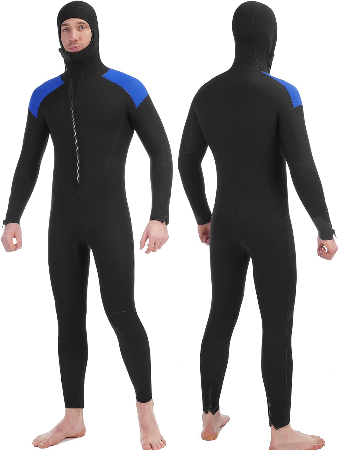 Mens Wetsuit 5mm Full Scuba Diving Suit Front Zipper Hoodie Snorkeling Surfing Kayaking Canoeing Cold Water Wet Suits