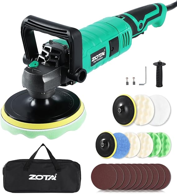 ZOTA Buffer Polisher, 1600W 7 Inch/6 Inch Pure Copper Motor Car Buffers and Polishers Kit, 7 Variable Speeds 1000-3500 RPM Car Polishers and Buffers, Ultra-long Cord for Car Boat Polishing Waxing.
