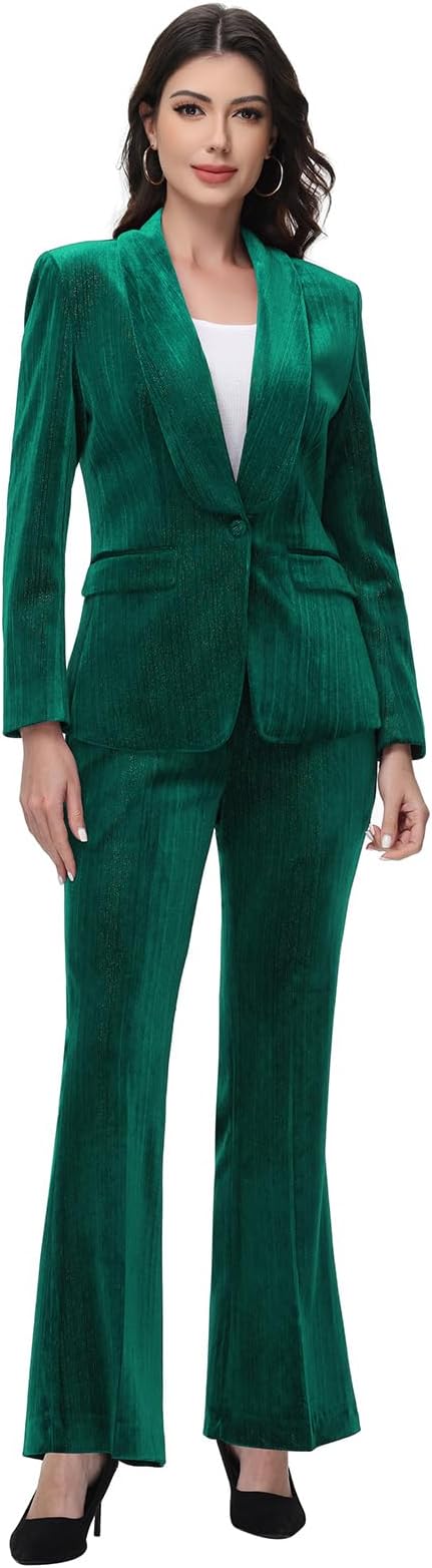Lamgool Women Velvet Pantsuit 2 Piece Party Tuxedo Formal Outfits