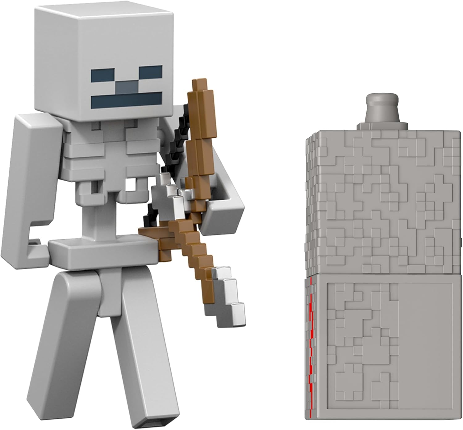 Mattel Minecraft Toys, Skeleton Action Figure with Accessory & Redstone Building Piece, 3.25-inch Scale Collectible Set Inspired by Video Game, JJR93