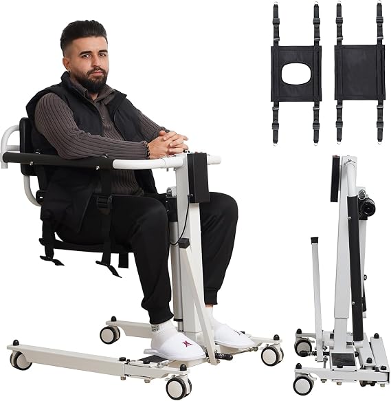 Electric Patient Lift Transfer Chair, Foldable Wheelchair Patient Lift for Home, Portable Wheelchair Patient Transfer Chair for Car, Lift Aid Transport Chair for Disabled (Folding Electric)