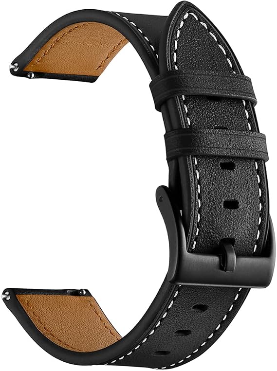 Olytop Galaxy Watch 5 Pro Bands/Watch 7/FE/6/5/4/ Bands 44mm 40mm, Galaxy Watch 6/4 Band Classic 47mm 46mm 43mm 42mm, 20mm Leather Wristband Replacement Strap for Samsung Watch 4/5/6/7, Black